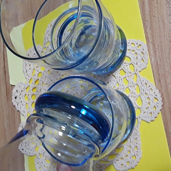 Vintage Libbey Set of 4 Lt Blue Azure Wide Mouth Stackable Glasses. - Picture 5 of 10